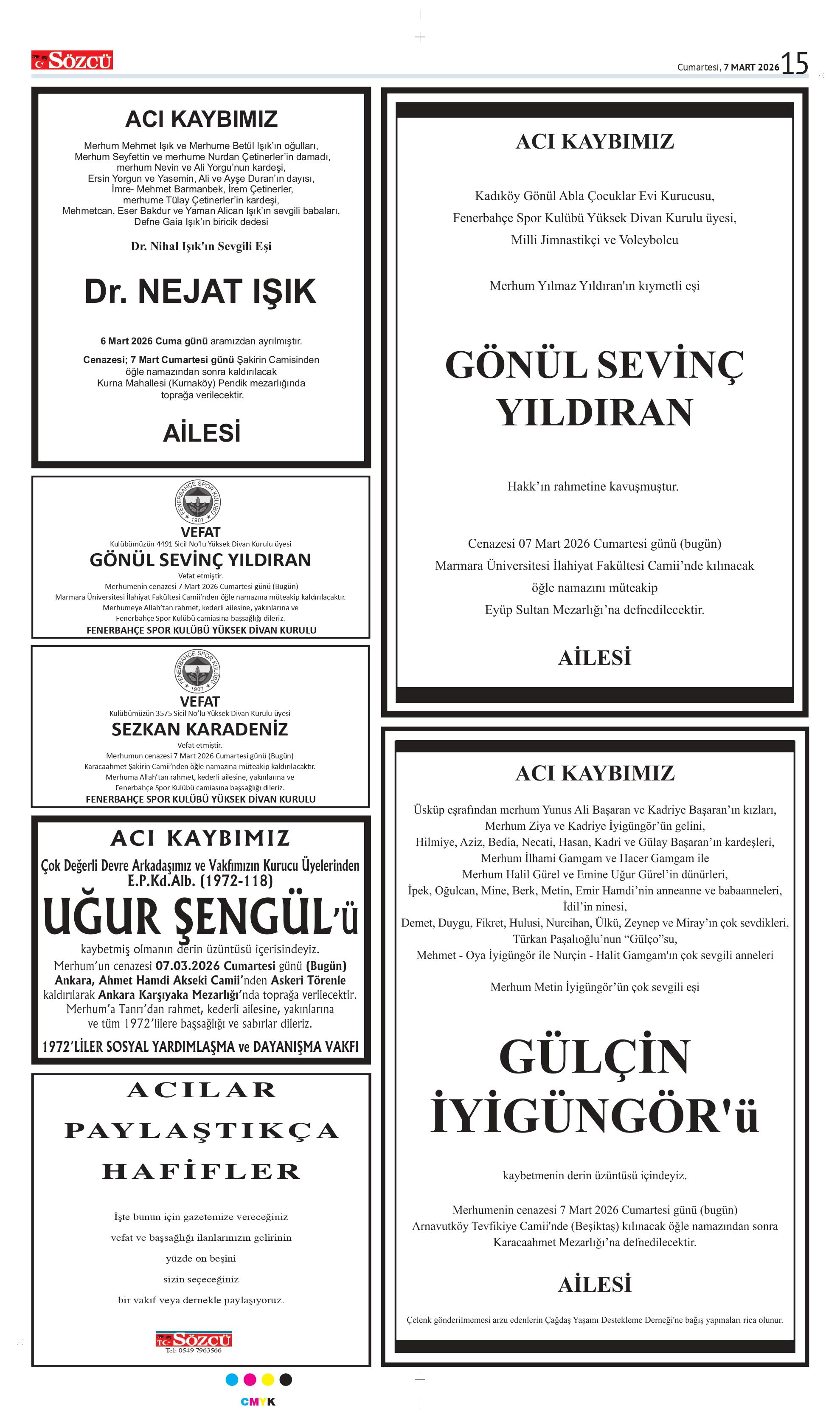 07 MART 2026 VEFAT İLANLARI