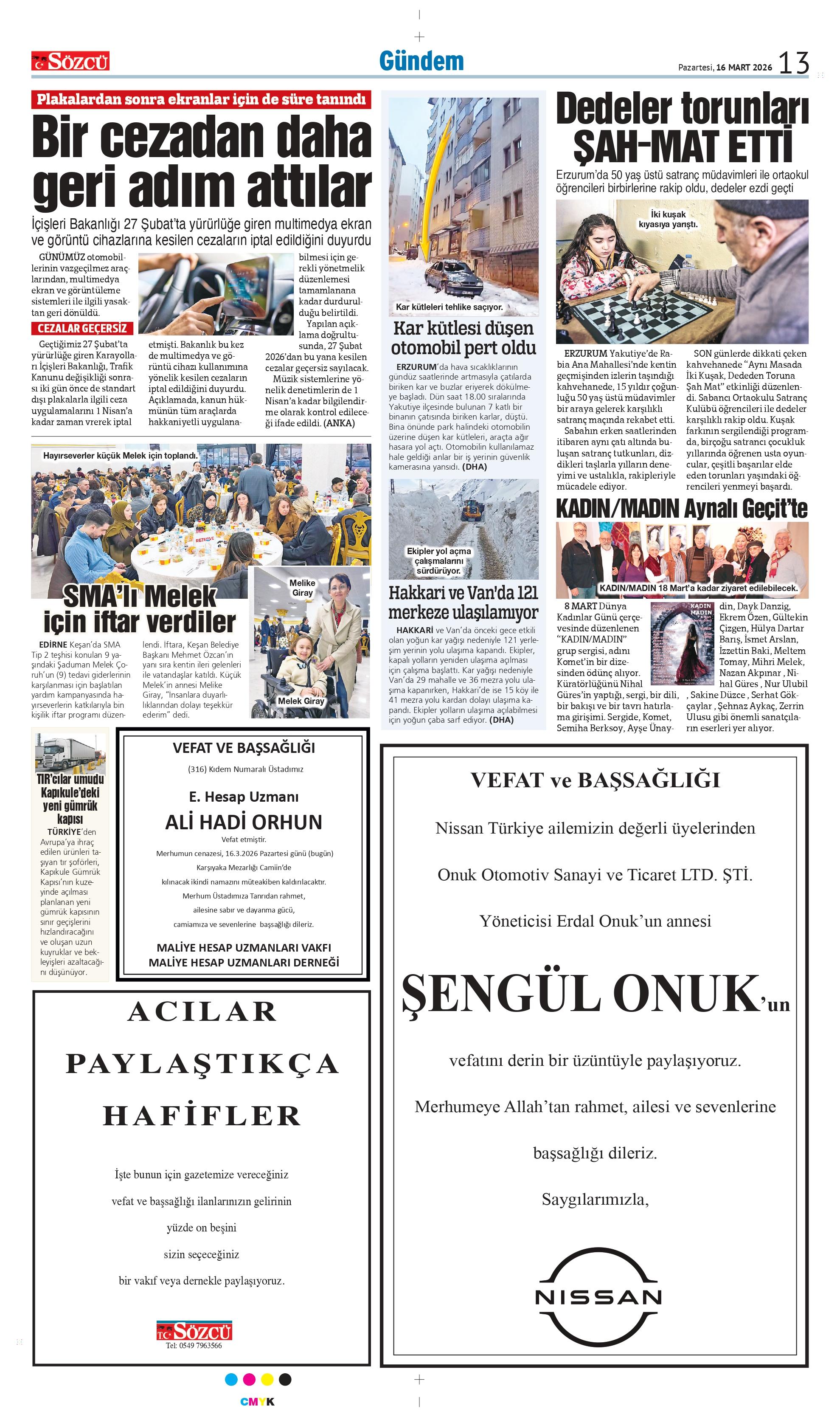 16 MART 2026 VEFAT İLANLARI