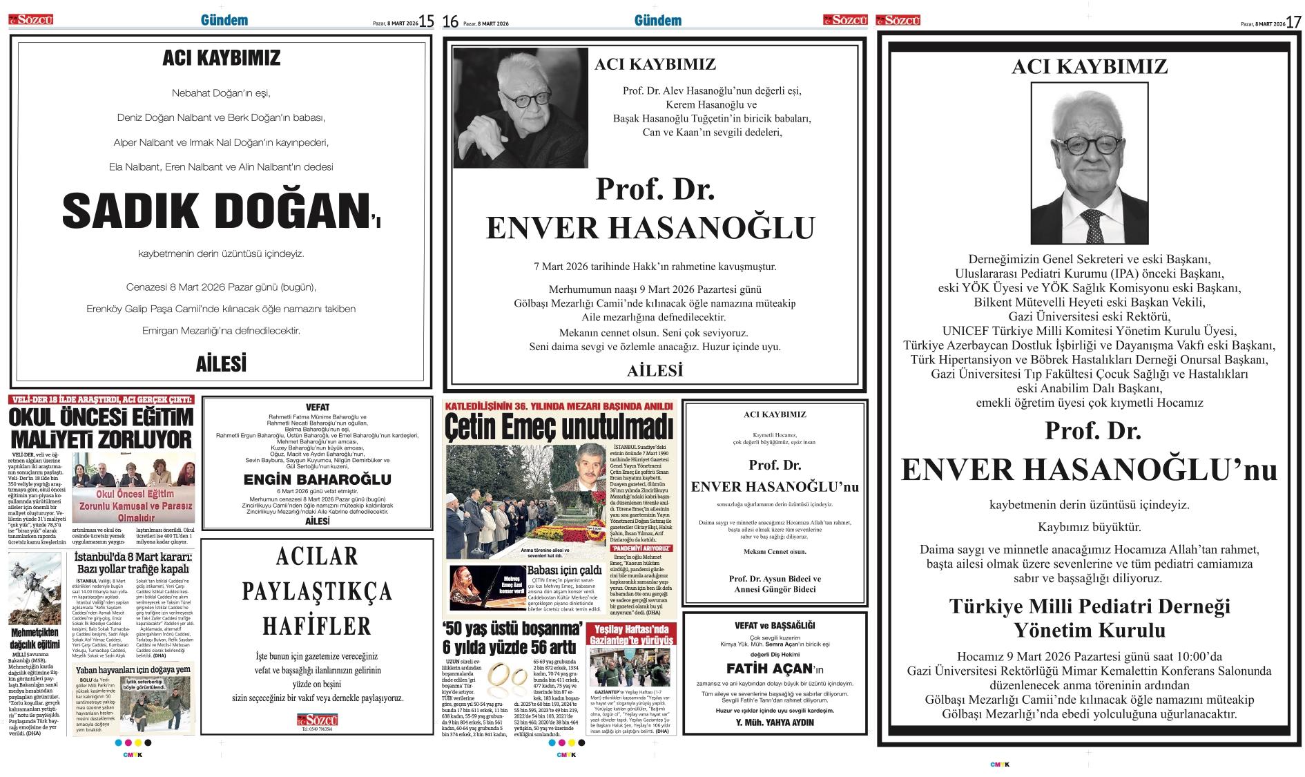 08 MART 2026 VEFAT İLANLARI