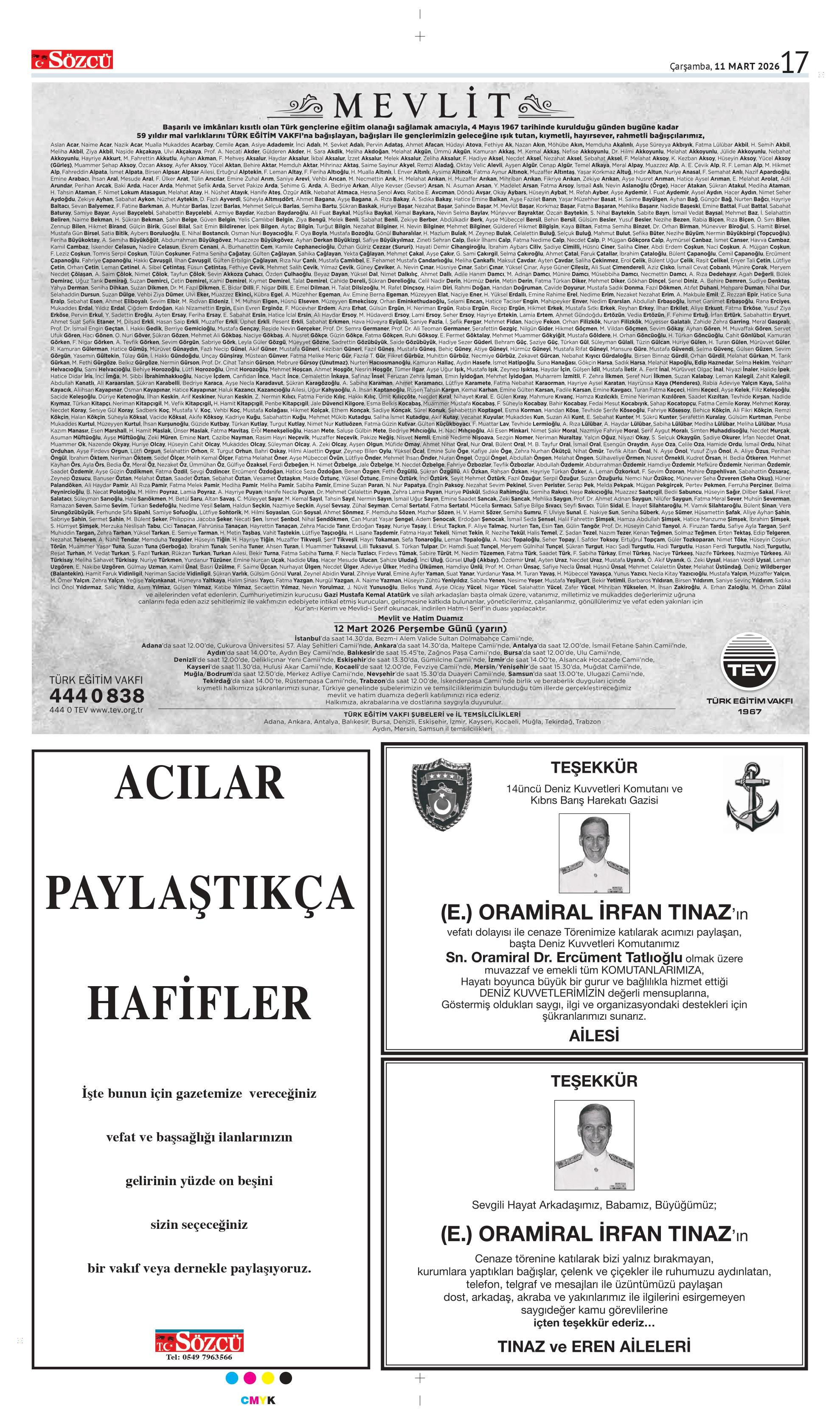 11 MART 2026 VEFAT İLANLARI