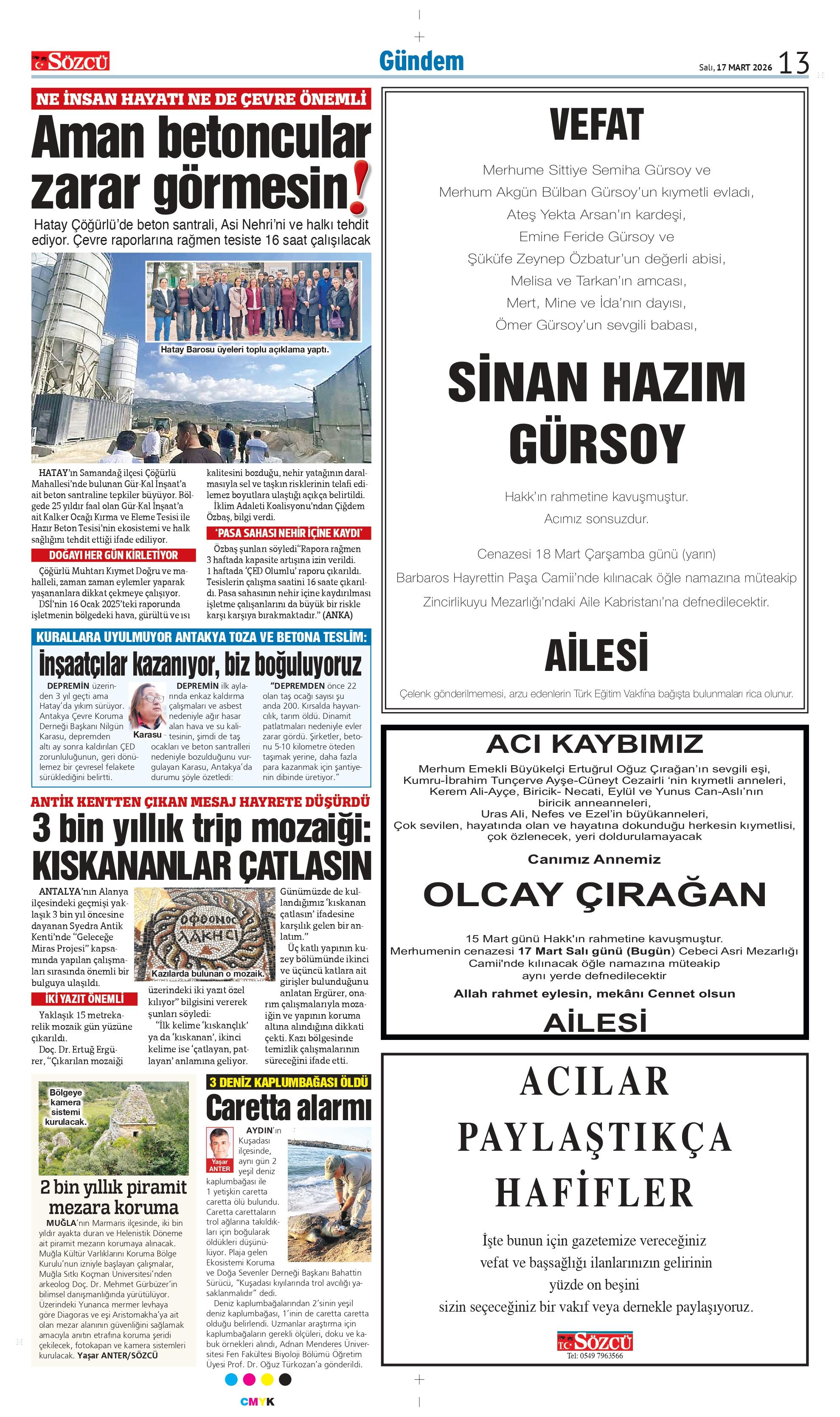 17 MART 2026 VEFAT İLANLARI