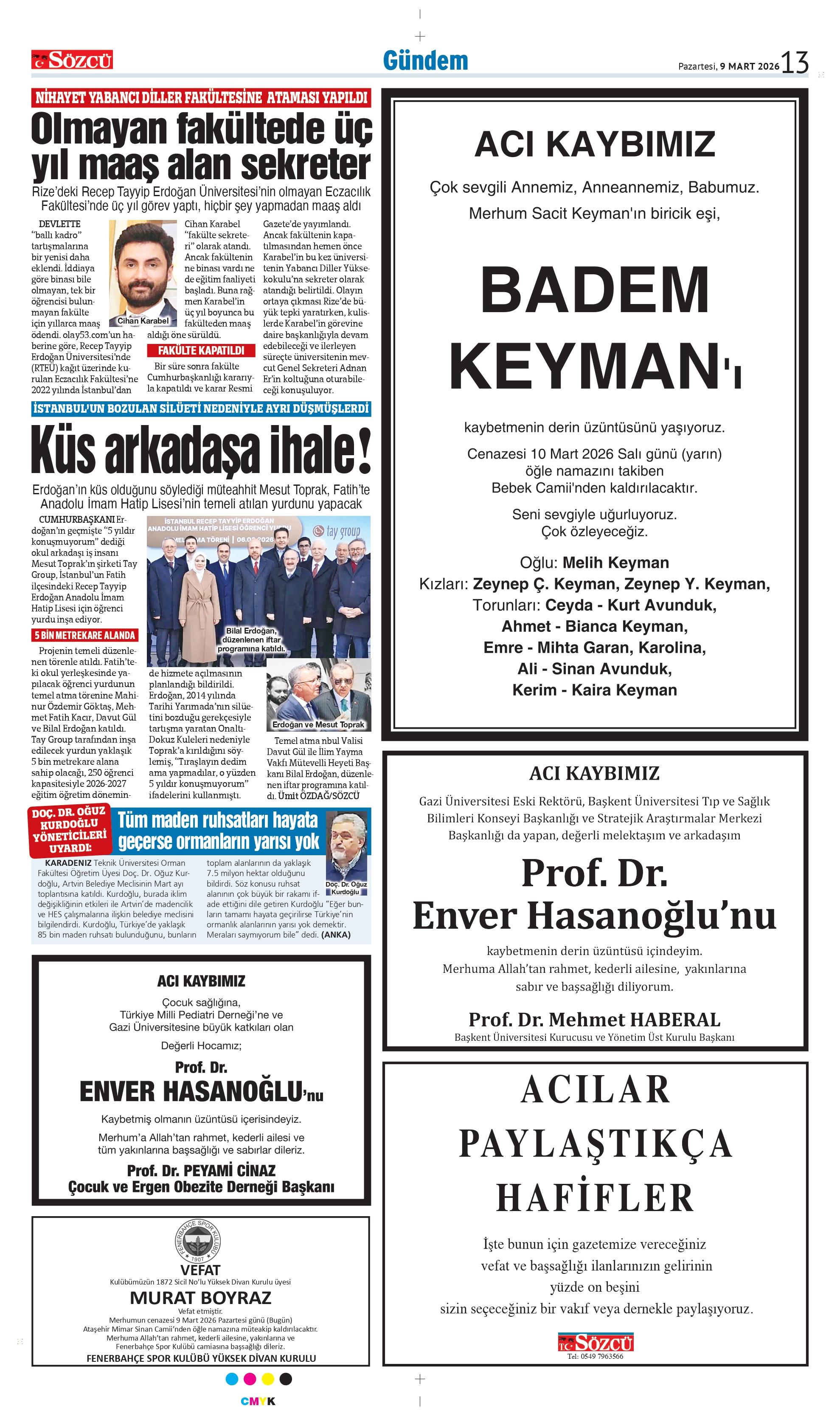 09 MART 2026 VEFAT İLANLARI