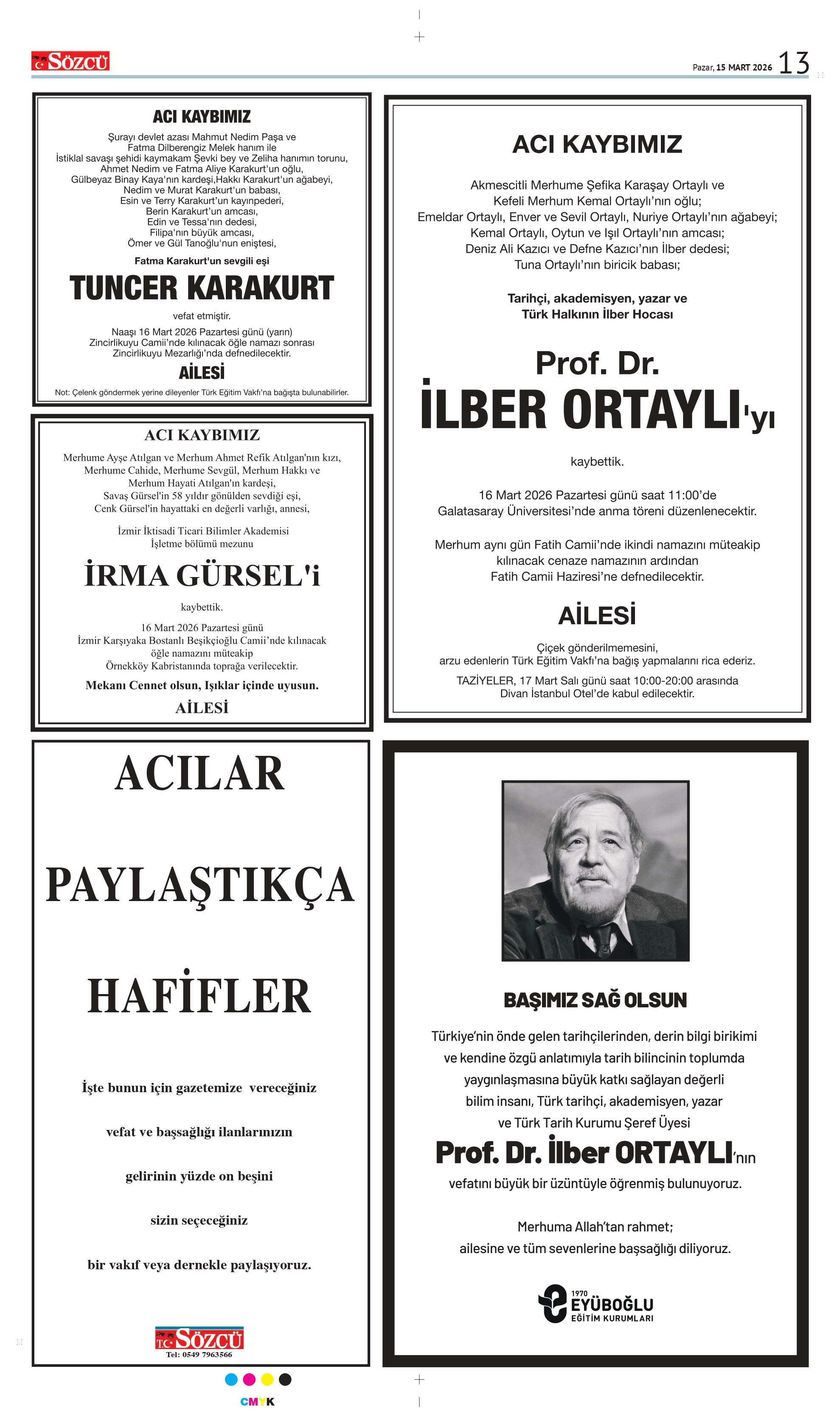 15 MART 2026 VEFAT İLANLARI