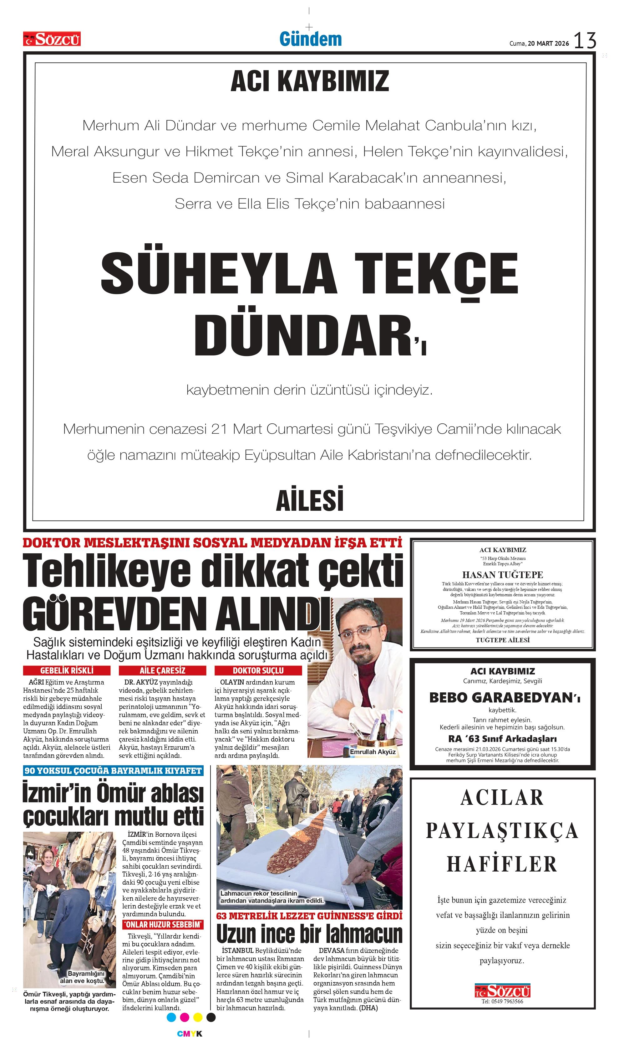 20 MART 2026 VEFAT İLANLARI