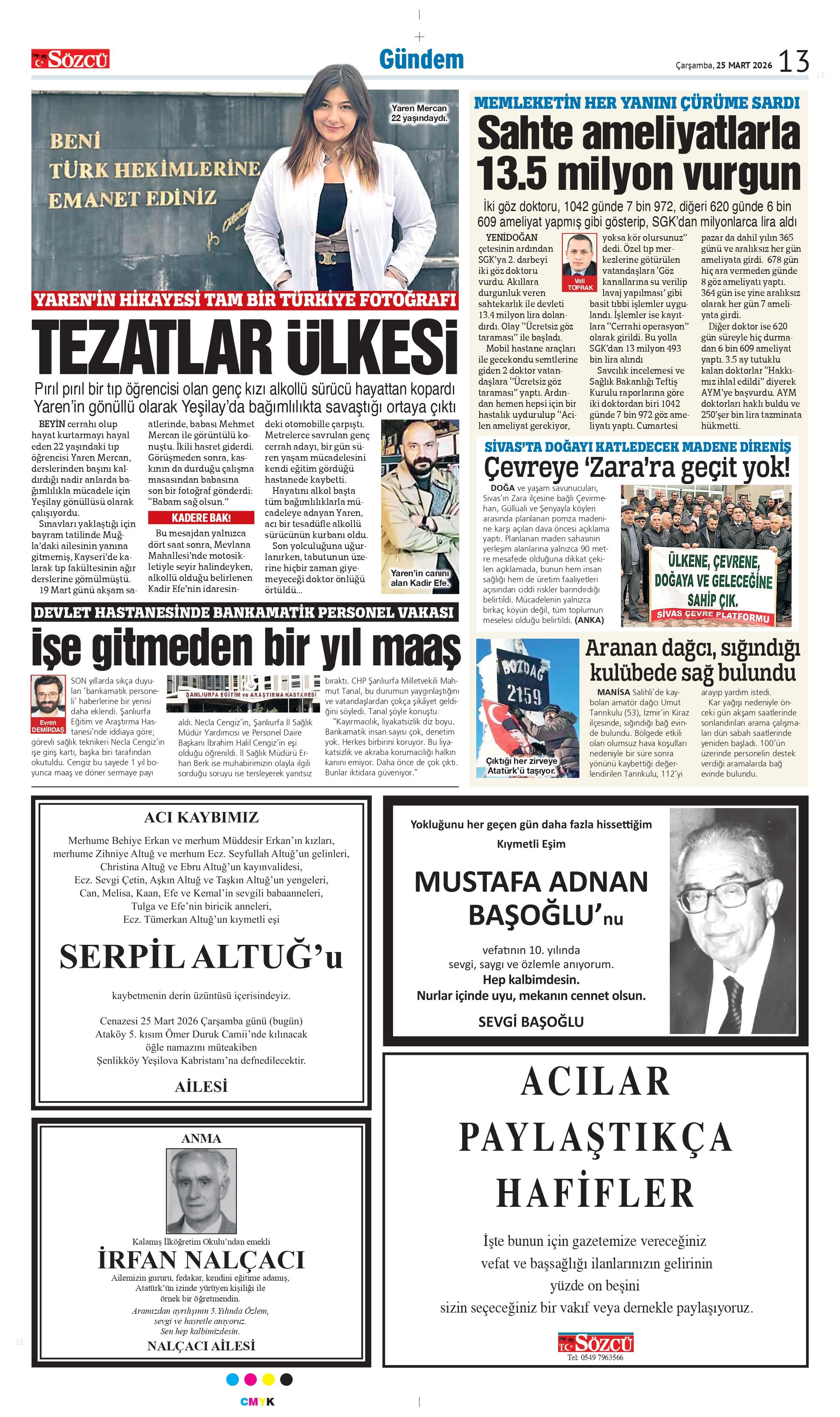 25 MART 2026 VEFAT İLANLARI